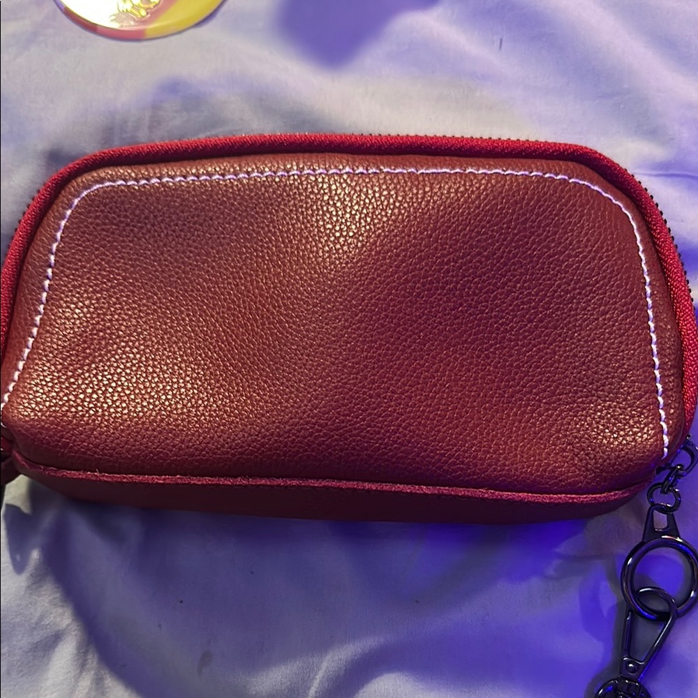Red Leather Wristlet with Chain Strap